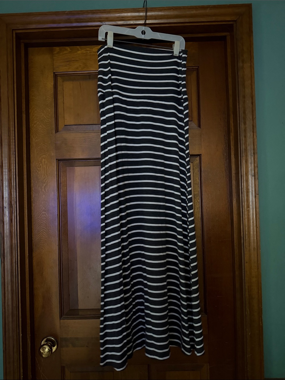 Classic Gray & Off-White Striped Maxi Skirt